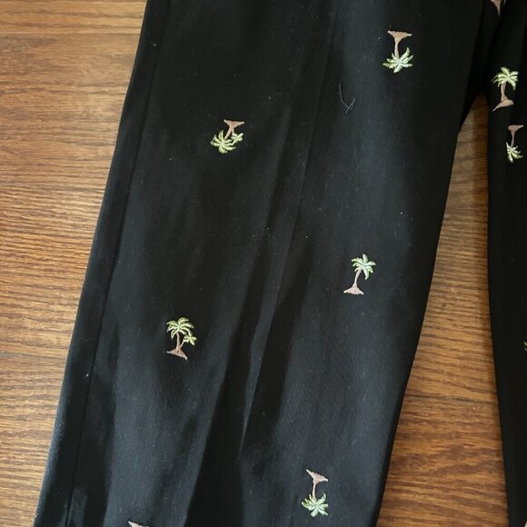 Palm Tree Embroidered Capri Black Pants Vacation Resortwear Size 12 - Picture 3 of 8